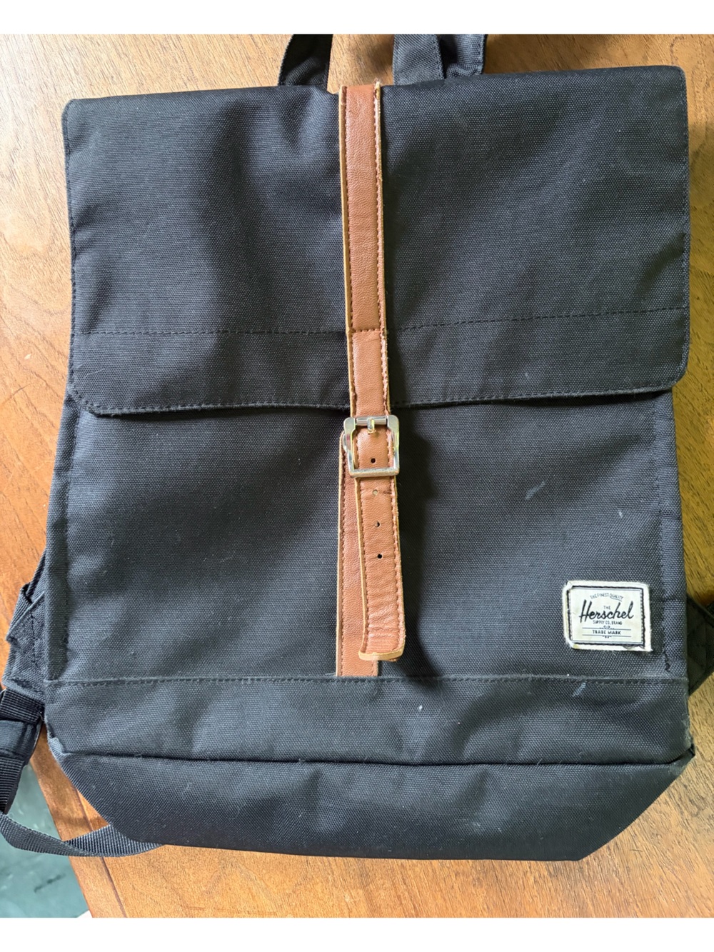 Herschel Supply Company Black Canvas Laptop Messenger with Tan Leather Strap
